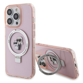 Karl Lagerfeld iPhone 15 Pro Max Case Ring Stand Karl & Choupette MagSafe, Pink