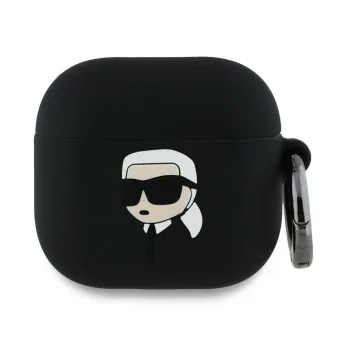 Чехол Karl Lagerfeld Silicone Karl Head 3D для AirPods 4, Черный