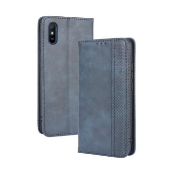 Xiaomi Redmi 9A PU Leather Retro Style Wallet Protective Cover Case, Blue | Telefona Vāciņš Maciņš Apvalks...