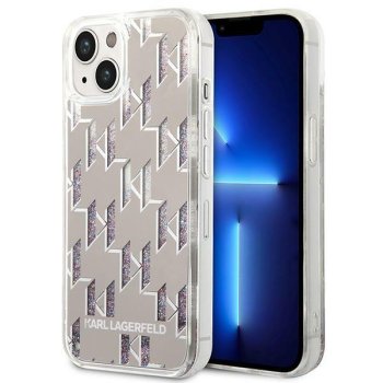 Чехол Karl Lagerfeld Liquid Glitter Monogram для iPhone 14, серебристый