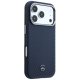 Mercedes Leather Semi Wrap Wood Effect MagSafe Case for iPhone 17 Pro Max, Navy Blue