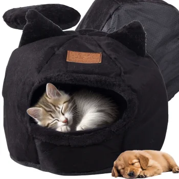Soft Cat and Dog Bed House Cave, 32x30cm, Black