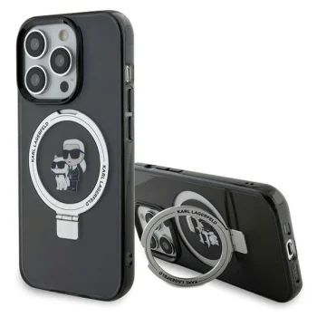 Karl Lagerfeld iPhone 15 Pro Max vāciņš Ring Stand Karl & Choupette MagSafe, melns