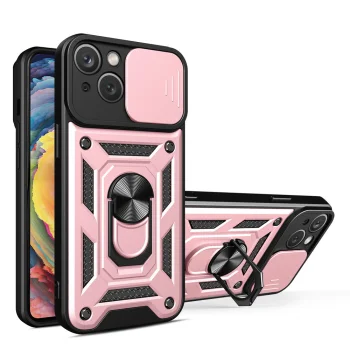 Hybrid Armor Camshield Case for iPhone 14 Plus with Camera Cover, Pink