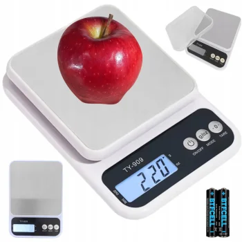 Elektroniskie virtuves svari ar trauku 5 kg / 1 g, balti