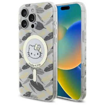 Чехол Hello Kitty для iPhone 16 Pro Max IML Golden Leaves MagSafe, белый