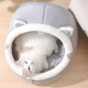 Soft Pet Bed House with Cat Ears, Size M, Grey