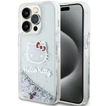 Hello Kitty iPhone 14 Pro Case Liquid Glitter Charms Kitty Head, Silver