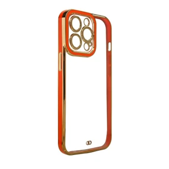 Vāciņš iPhone 12 Pro Max telefonam ar metālisku apmali, sarkans un zelta