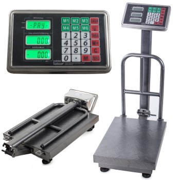 Elektroniskie platformas svari ar atzveltni, 100kg, LCD, pelēki