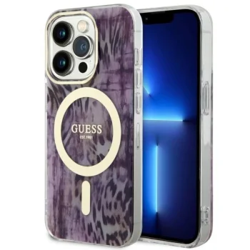 Чехол Guess для iPhone 14 Pro Max Leopard MagSafe, розовый