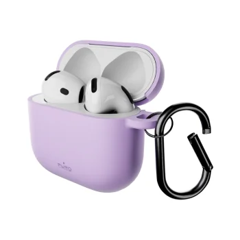 Puro Icon silikona maciņš AirPods 4 austiņām ar karabīni, violets