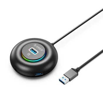 Orico YXR4-U3 RGB USB sadalītājs 4 porti USB-A 3.0 ar audio portu 0.3m, Melns