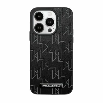 Apple iPhone 15 6.1'' Karl Lagerfeld Leather Monogram Metal Logo Cover Case, Black | Telefona Vāciņš Maciņš...