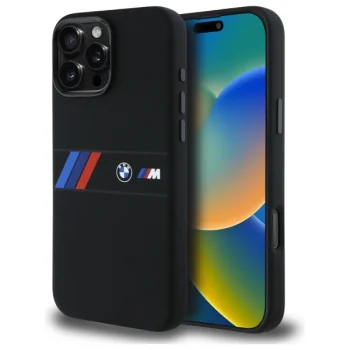 Чехол BMW для iPhone 16 Pro Max Silicone Middle Stripe MagSafe, черный