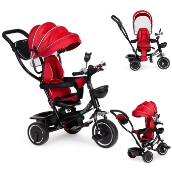 Ecotoys JM-066-9 RED trīsritenis ar grozāmu sēdekli un jumtiņu, sarkans