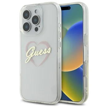 Чехол Guess для iPhone 16 Pro IML Heart Case, прозрачный
