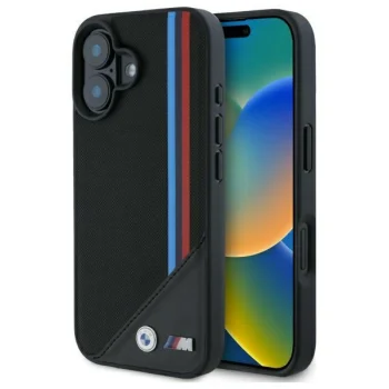 BMW M Meshed Tricolor Stripes MagSafe vāciņš iPhone 16 - Melns