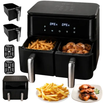 Karstā gaisa friteris 15L 2400W ar diviem nodalījumiem, 6 režīmi, melns