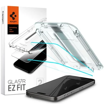 Spigen GLAS.TR EZ Fit aizsargstikls iPhone 15 Pro Max, 2 gab., caurspīdīgs