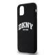 DKNY iPhone 11 / XR vāciņš Liquid Silicone White Printed Logo MagSafe, melns