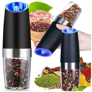 Electric Gravity Salt and Pepper Grinder with Adjustable Grind and LED Light