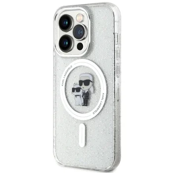 Karl Lagerfeld iPhone 15 Pro vāciņš Karl&Choupette Glitter MagSafe, caurspīdīgs