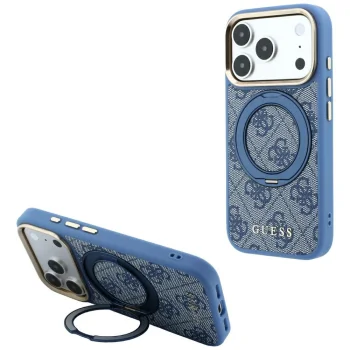 Чехол Guess Ring Stand 360 4G Classic Logo MagSafe для iPhone 18 Pro / 17 Pro, синий
