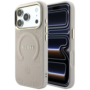 Guess Saffiano Peony & Ring MagSafe vāciņš priekš iPhone 17 Pro / 18 Pro, rozā
