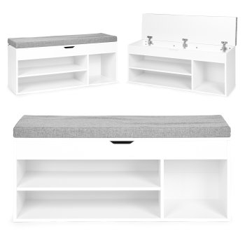 Shoe Storage Bench with Lift-Up Seat and 3 Shelves ModernHome, White