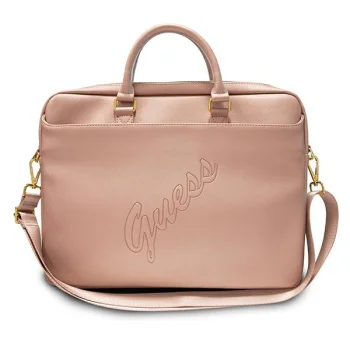 Сумка для ноутбука Guess Saffiano Script 16", розовая