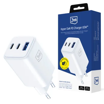 3mk Hyper GaN Charger 65W USB-C USB-A - White