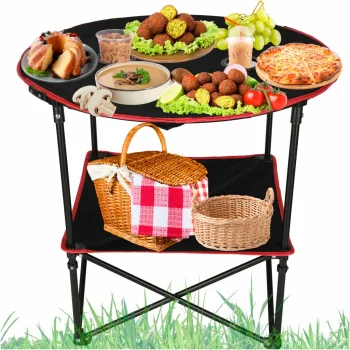 Раскладной туристический стол с чехлом, 72x72 см, черный/красный