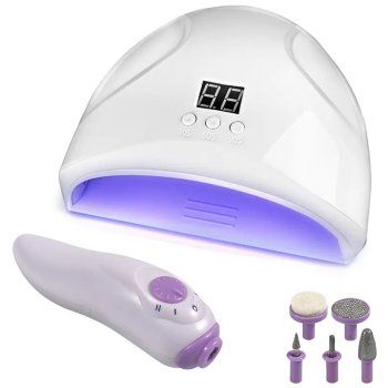 Hibrīda manikīra komplekts: 12W UV/LED lampa un frēze, balts