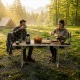 Складной туристический стол MultiGarden 120x60 см с 2 полками, коричневый