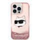 Karl Lagerfeld iPhone 14 Pro Max vāciņš Liquid Glitter NFT Choupette Head Rozā