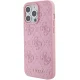 Guess iPhone 15 Pro Max vāciņš Leather 4G Stamped, rozā
