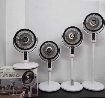 Regulējams grīdas ventilators ar LED displeju, pulti un oscilāciju, Balts/Melns