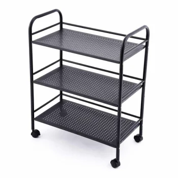 Pārvietojams plauktu ratiņu galds uz riteņiem 50x30x75 cm, melns