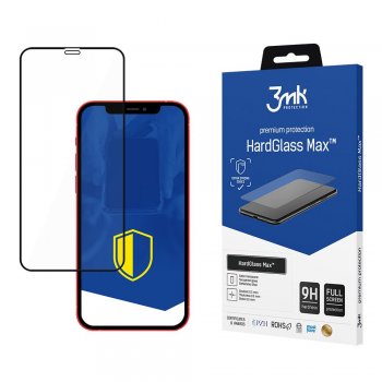 Apple iPhone 12 Mini Black Aizsargstikls uz Visu Ekrānu | 3MK Hard Glass Max Tempered Fullscreen Protector