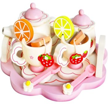 Bērnu Spēļu Tējas Servīze Koka Rotaļu Trauku Komplekts, 16 gb. | Kids Toy Tea Set Wooden Tableware Kit