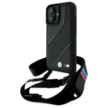 Чехол BMW для iPhone 16 M Edition Carbon Stripe & Strap, черный