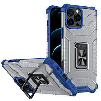 Vāciņš Crystal Ring Case ar magnētisko turētāju iPhone 13 Pro zils