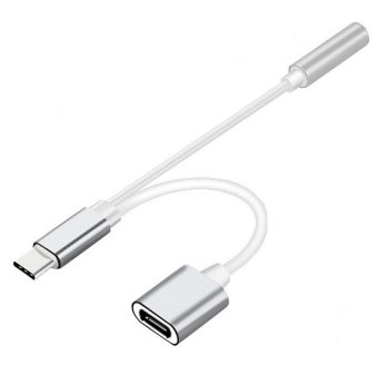 USB-C uz 3.5mm Audio un USB-C lādēšanas adapteris, Sudraba
