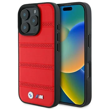 Чехол BMW для iPhone 16 Pro M Perforated And Stitched Line MagSafe, красный