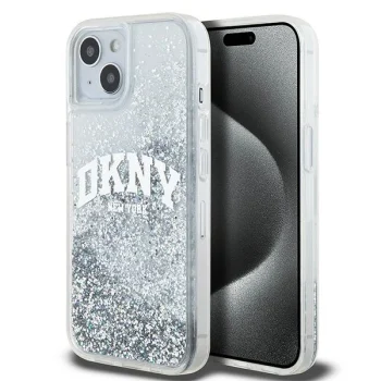 Чехол DKNY для iPhone 15 / 14 / 13 Liquid Glitter Big Logo, белый