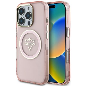 Guess iPhone 16 Pro Max vāciņš IML Metal Mountain Logo MagSafe, rozā