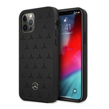 Чехол Mercedes для iPhone 12 Pro Max Leather Stars Pattern, черный