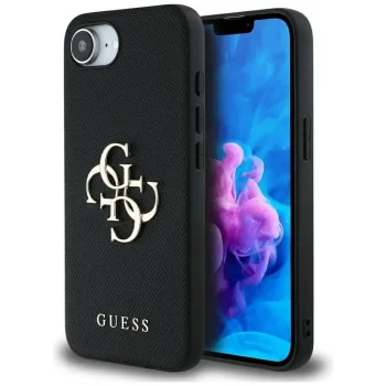 Guess PU Grained 4G Metal Logo vāciņš priekš iPhone 16e, melns