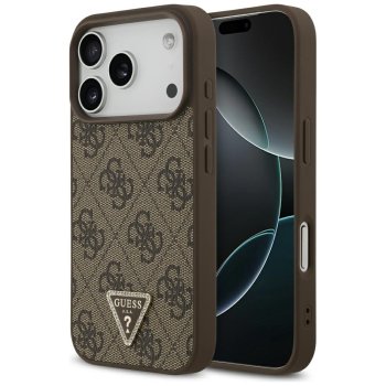 Guess iPhone 17 Pro Case Leather 4G Triangle Strass MagSafe, Brown